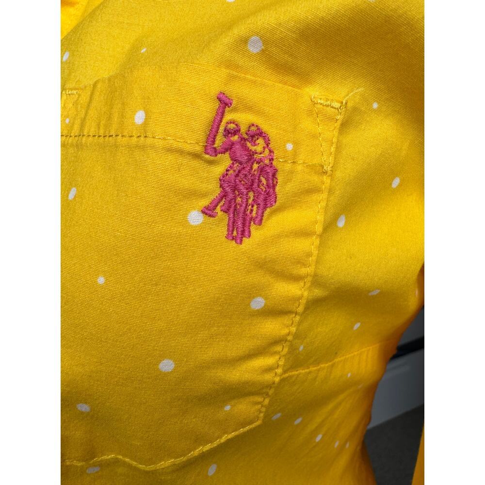 Woman's U.S. Polo Assn Yellow Polka Dot Button Down Shirt Stretch Cotton Medium - Picture 3 of 11